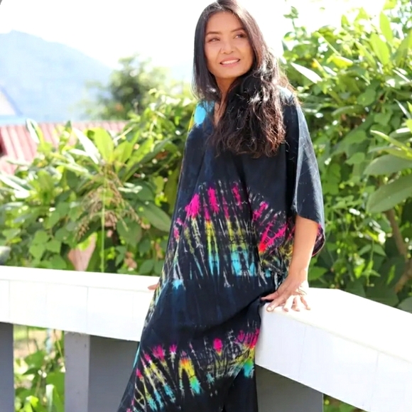 Kaftan Tie Dye Dress Maxi Cover Up Cool NEW ๐ LAST 1 ๐ - Picture 4 of 10